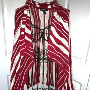 INC Red and Cream Knit Cardigan Sweater NWOT SzXL